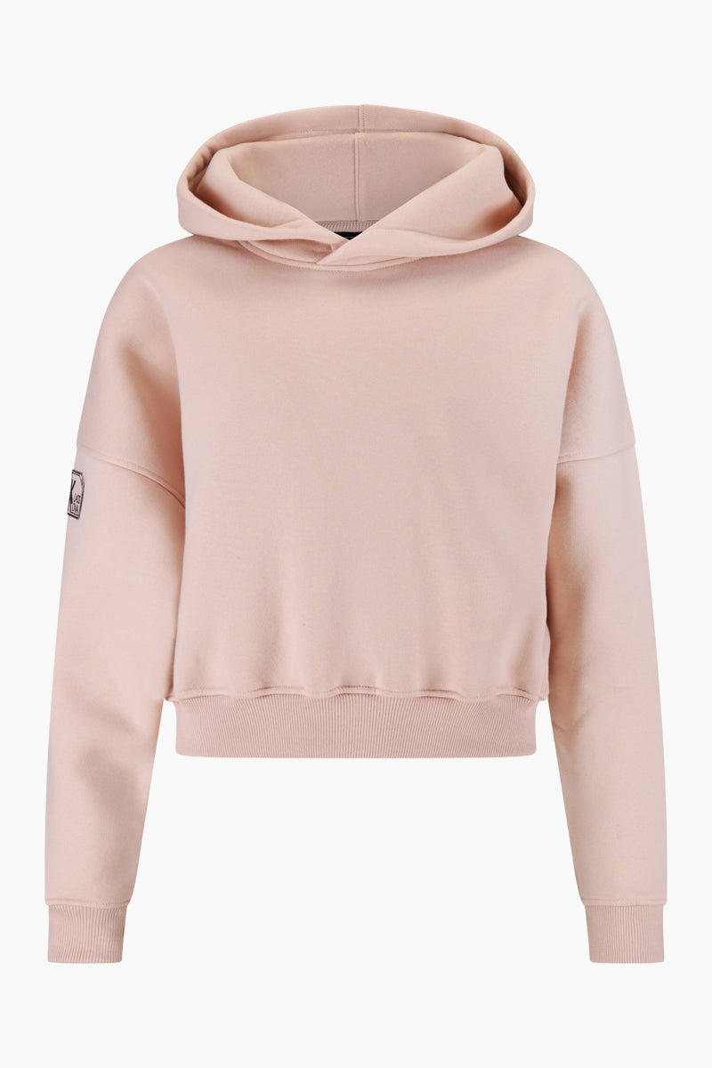 Nachhaltiger Damen Hoodie Beige aus Deutschland, Handgefertigter kurzer Kapuzenpullover für Frauen